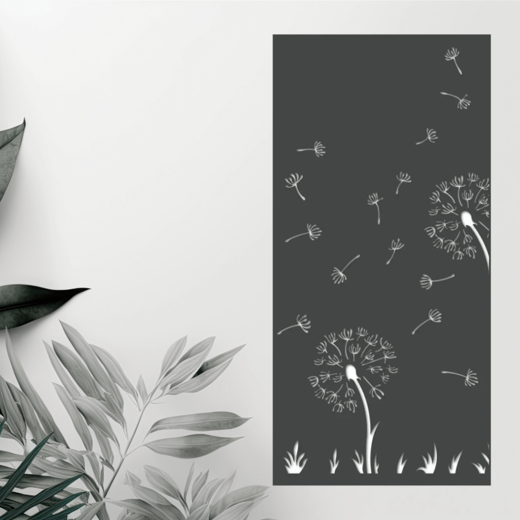 dandelion_decorative_metal_screen dandelion decorative metal screen on a wall decorated with plants