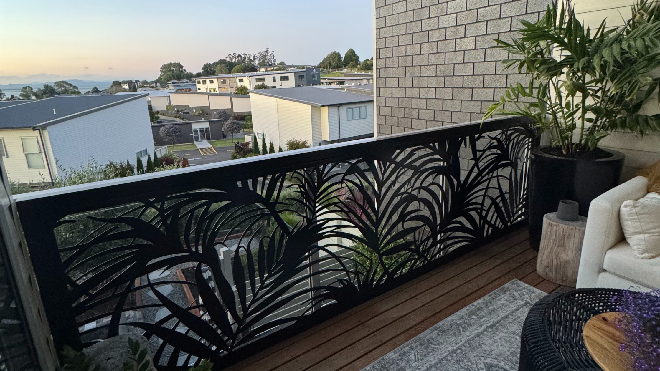 Windy Incision Decorative Metal Screen view from on the balcony looking out