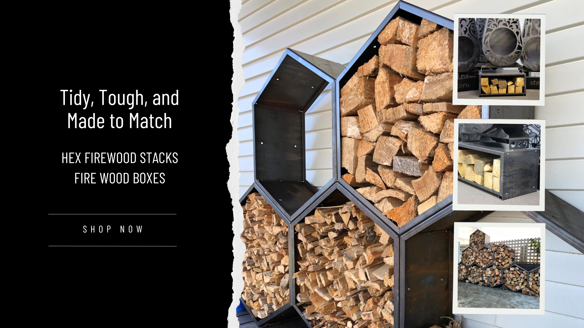 hex wood stacks and wood boxes incision